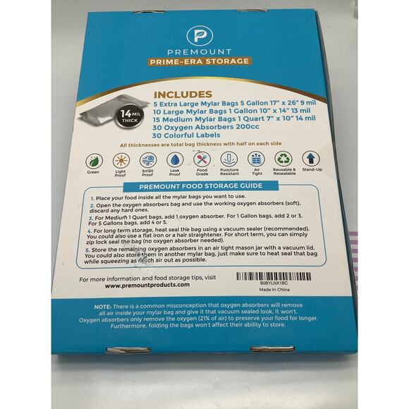 Premont mylar bags, 30 oxygen absorbers and colorful labels. .B132 B133 - Picture 2 of 5